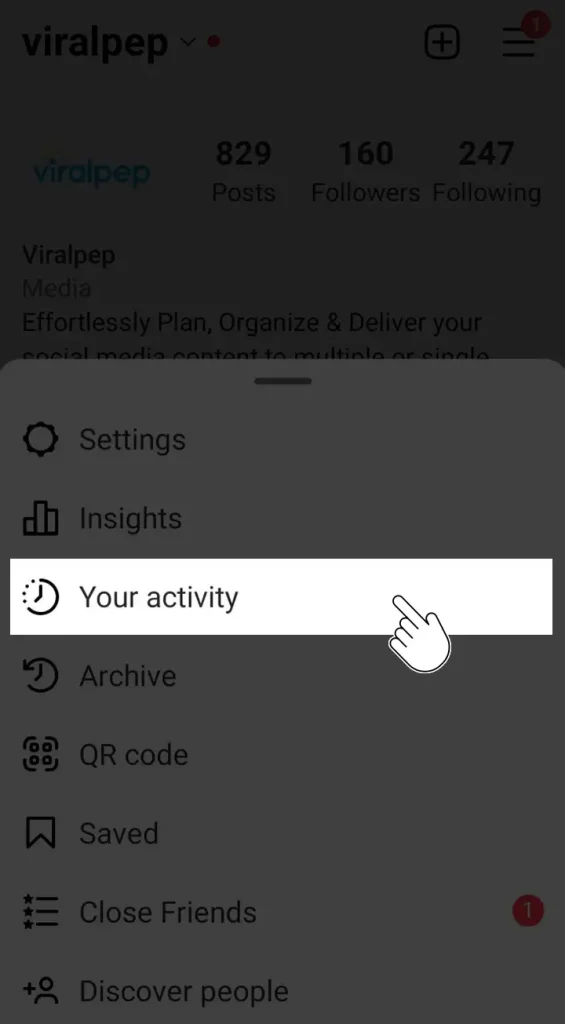 From the menu, select Your Activity