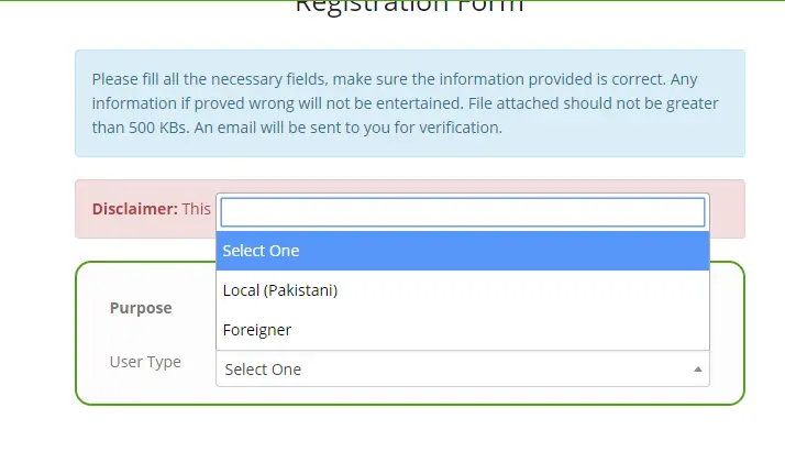 DIRBS website registration form