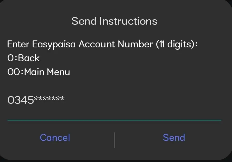 EasyPaisa Account Number for transfer money