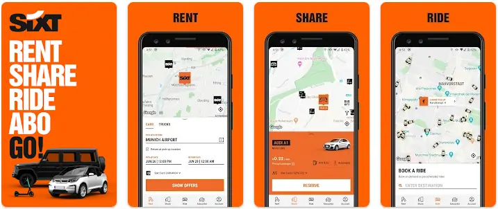 SIXT rent. share. ride. plus.