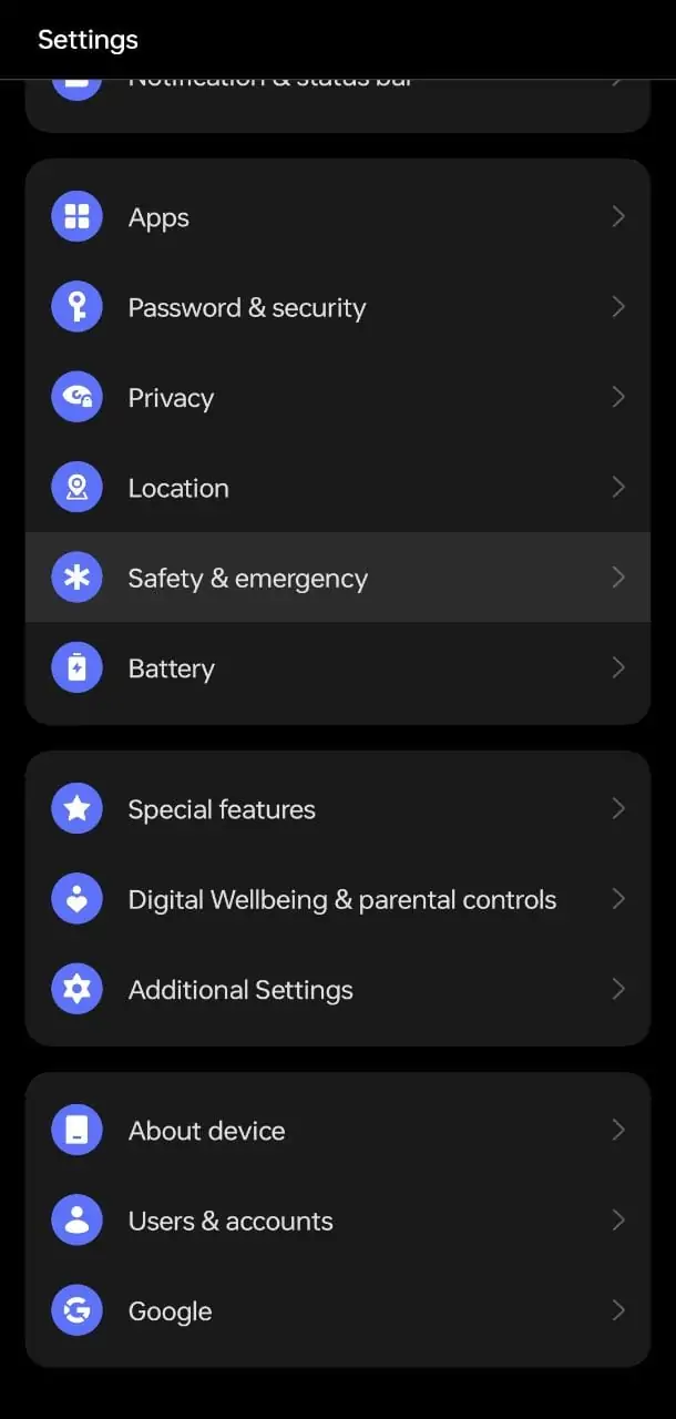 Setting Options in Android Phone
