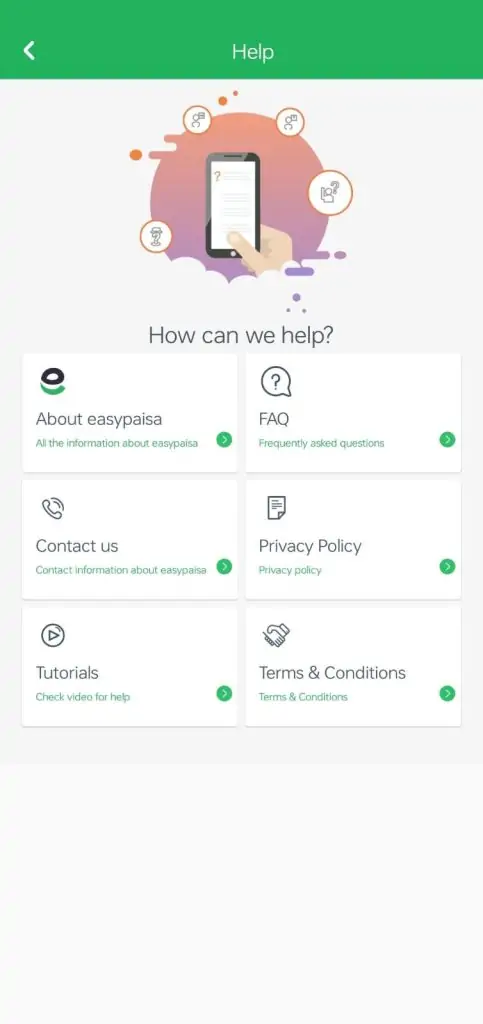 Contact Easypaisa Support from app menu