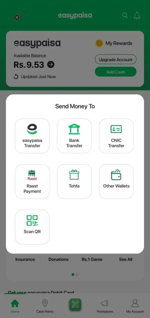 other wallet option in easypaisa app