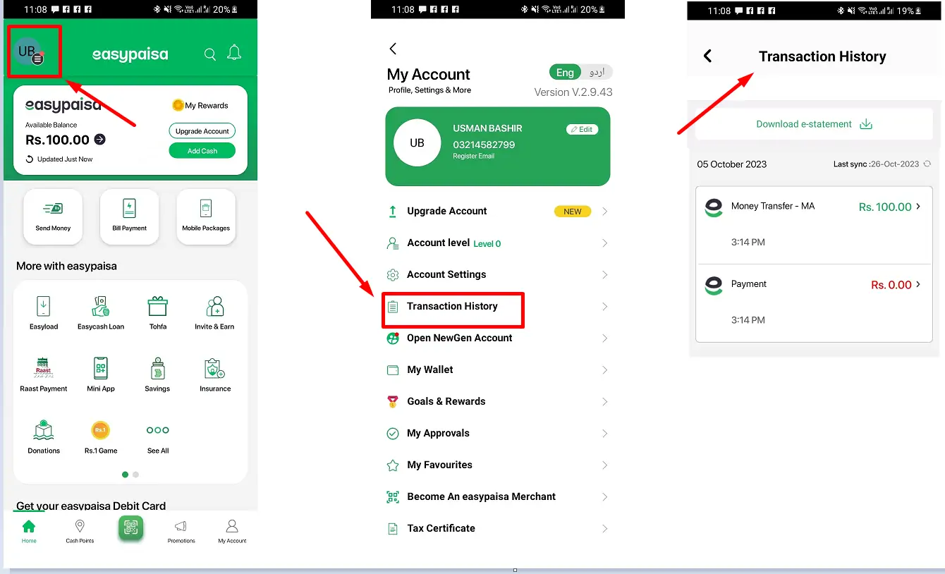 How to check easypaisa transaction history