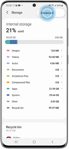 Samsung Galaxy Advance Storage Management to manage other storage