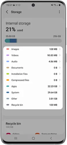 data types on galaxy device care "other"