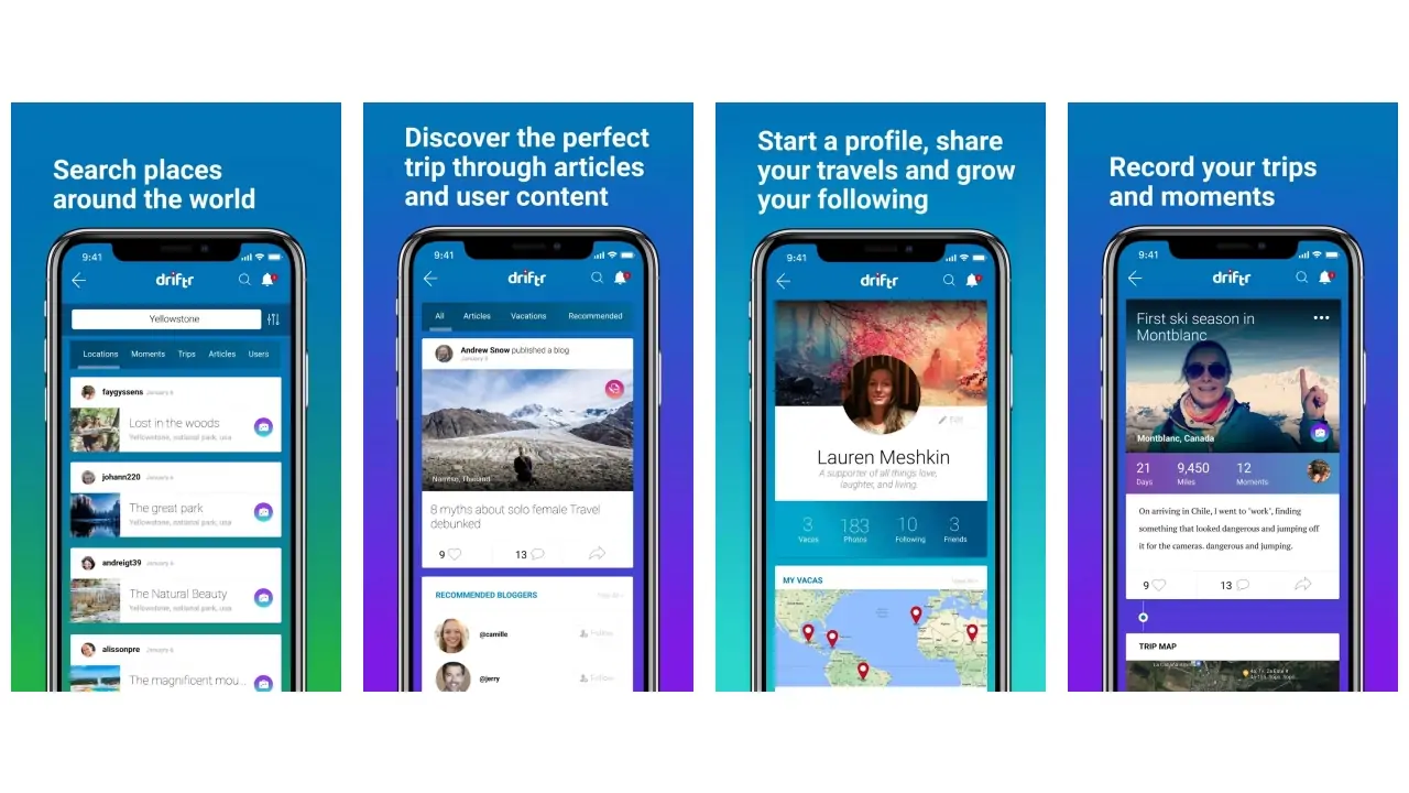 driftr-social-travel-platform-screenshots