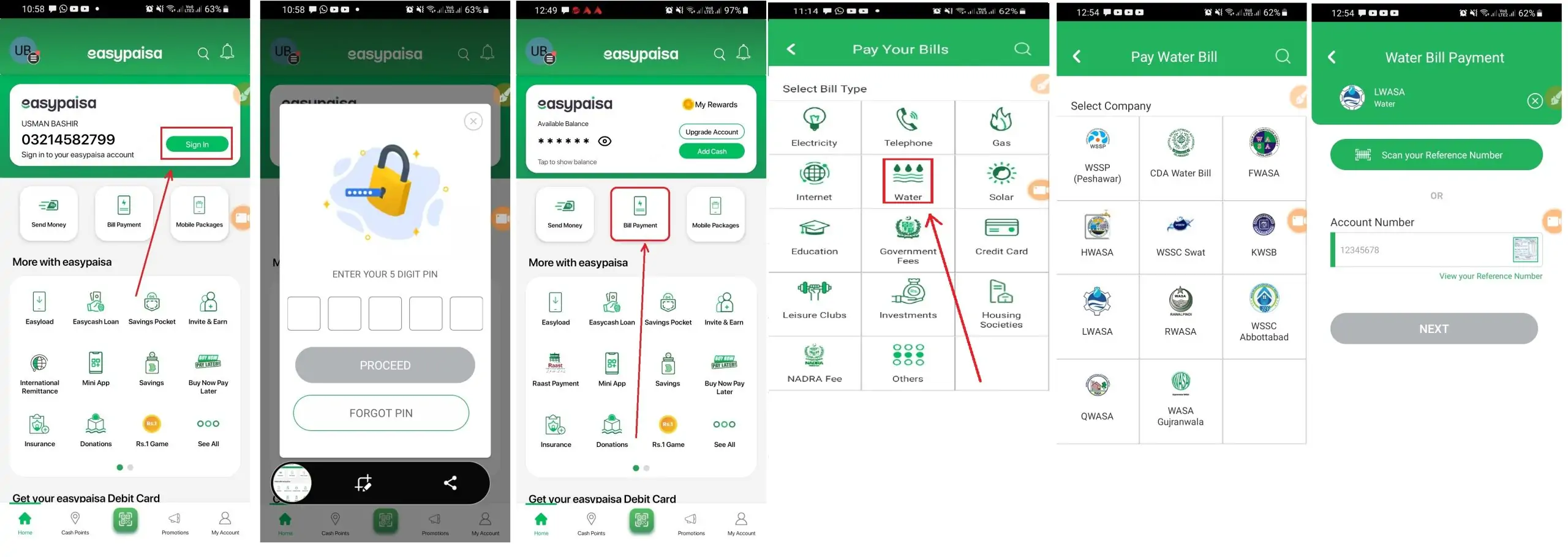how to pay Water bill through easypaisa app