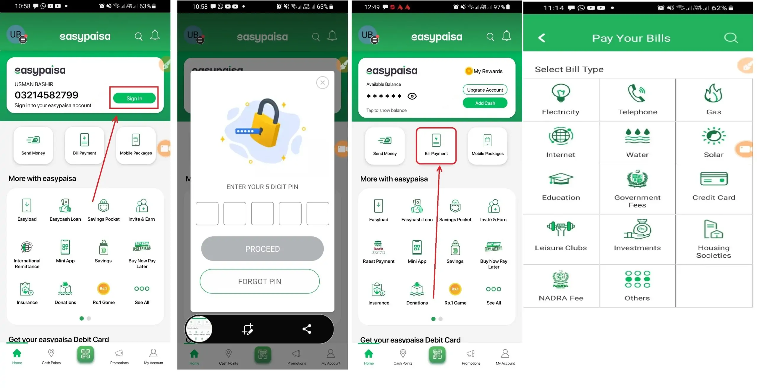 how to pay utility bill through easypaisa app