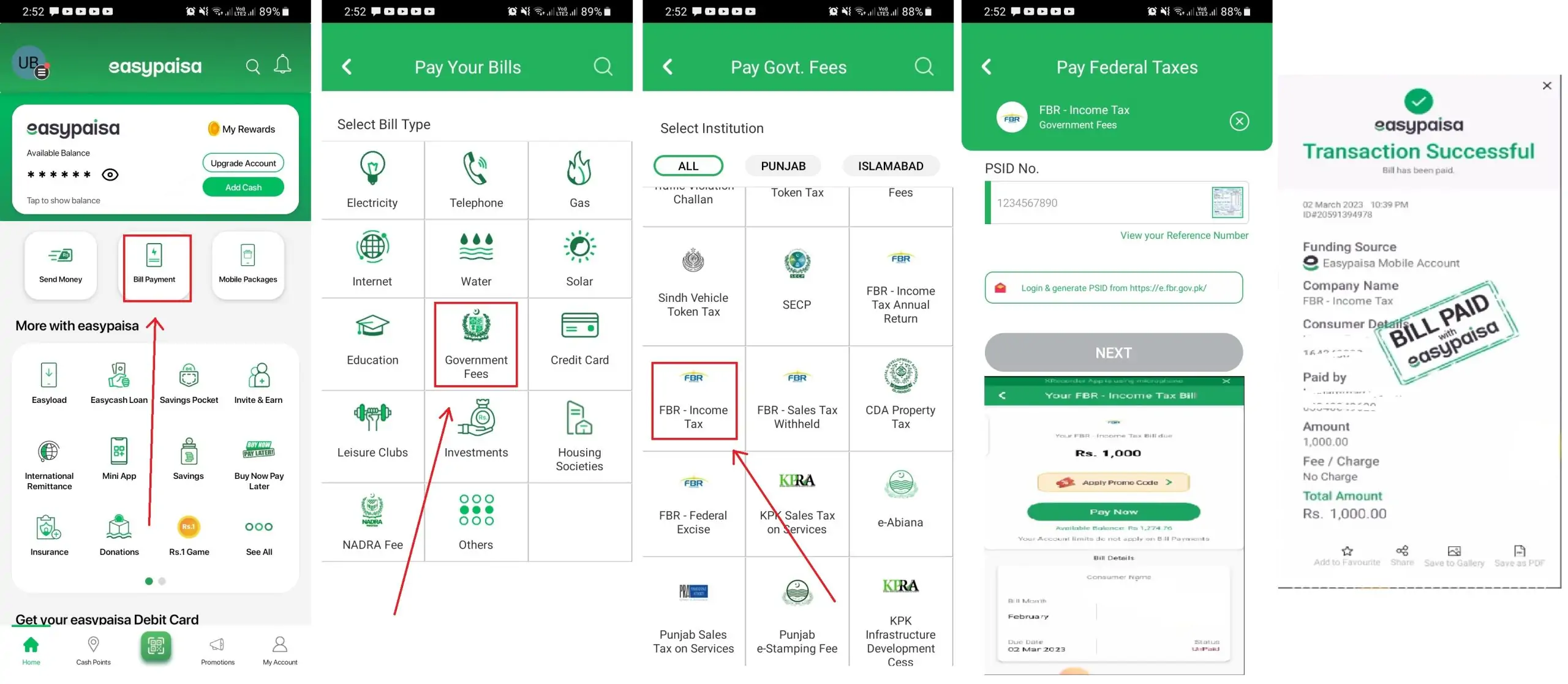 how to pay fbr tax through easypaisa