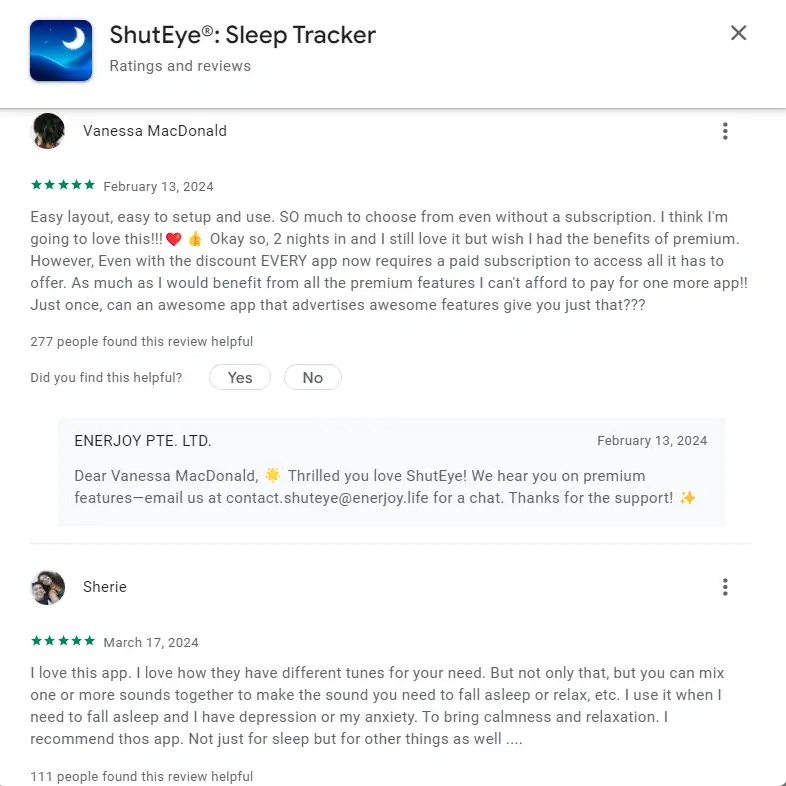 Shut Eye Google Play Reviews