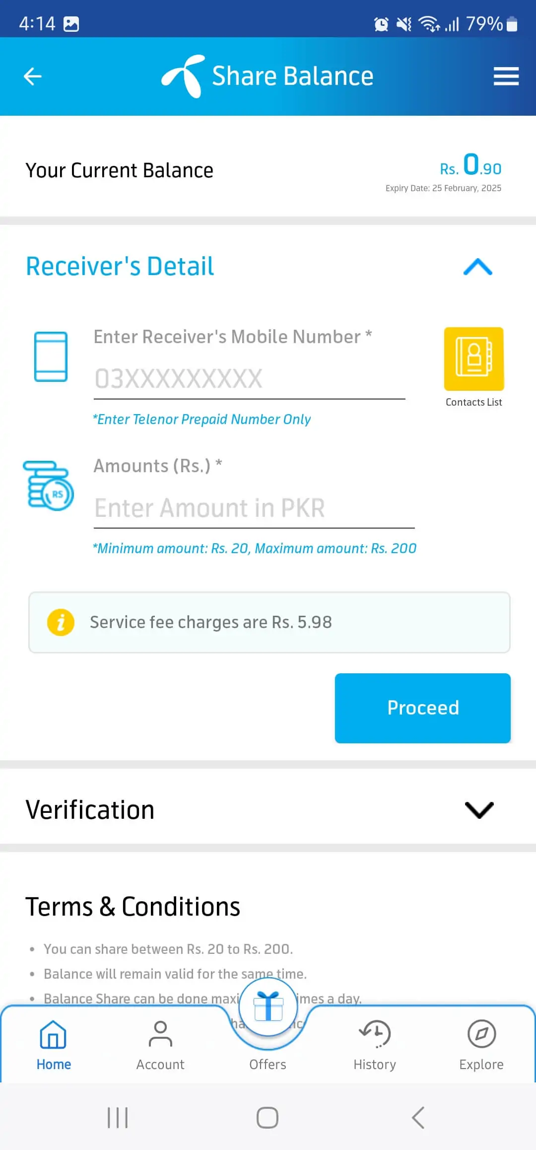 Enter the recipient's Telenor number and the amount you wish to transfer