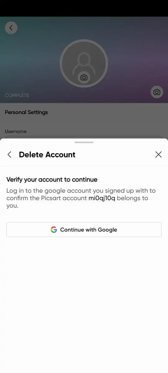 Delete picsart account