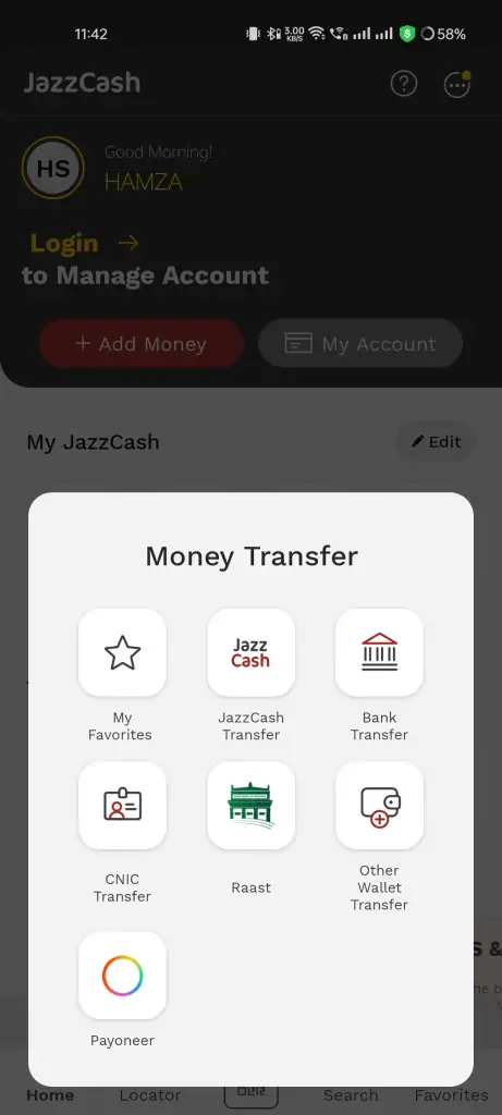 Payoneer option in JazzCash Account