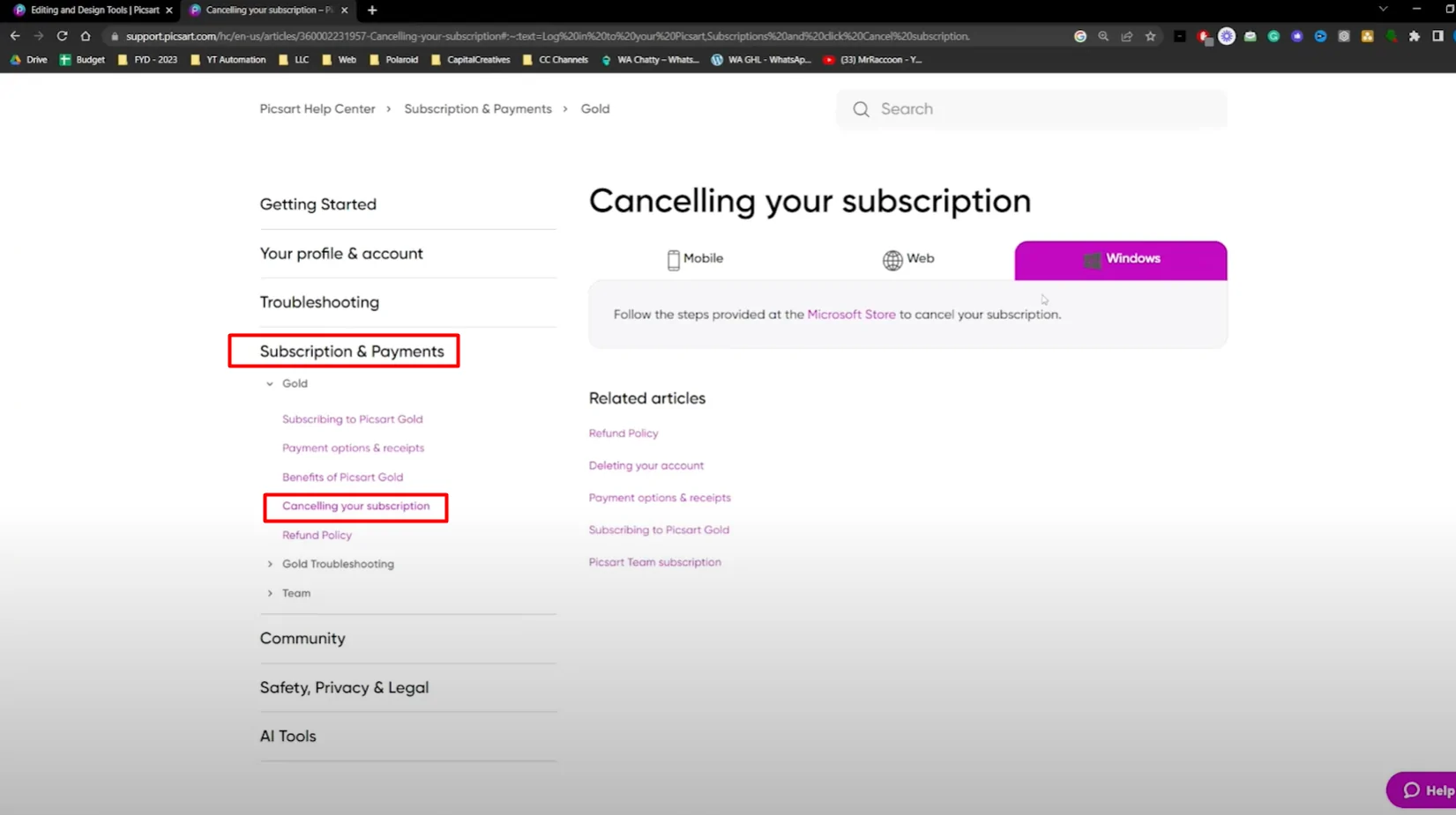 Click on Cancel Subscription