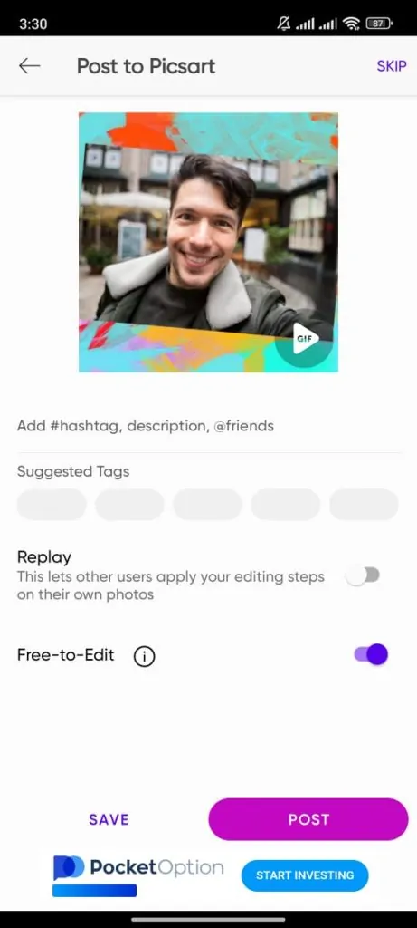 Saving and Sharing Your Edited Selfie in Picsart