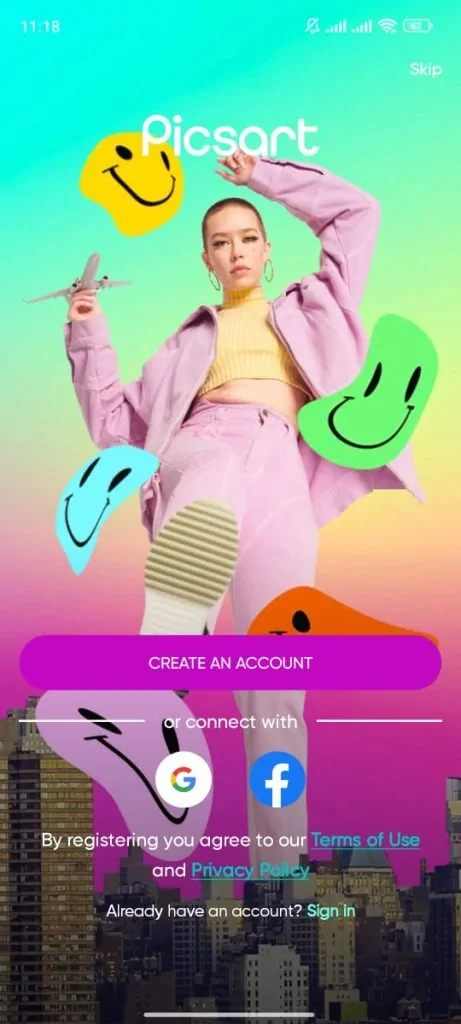 Creating an Account on Picsart