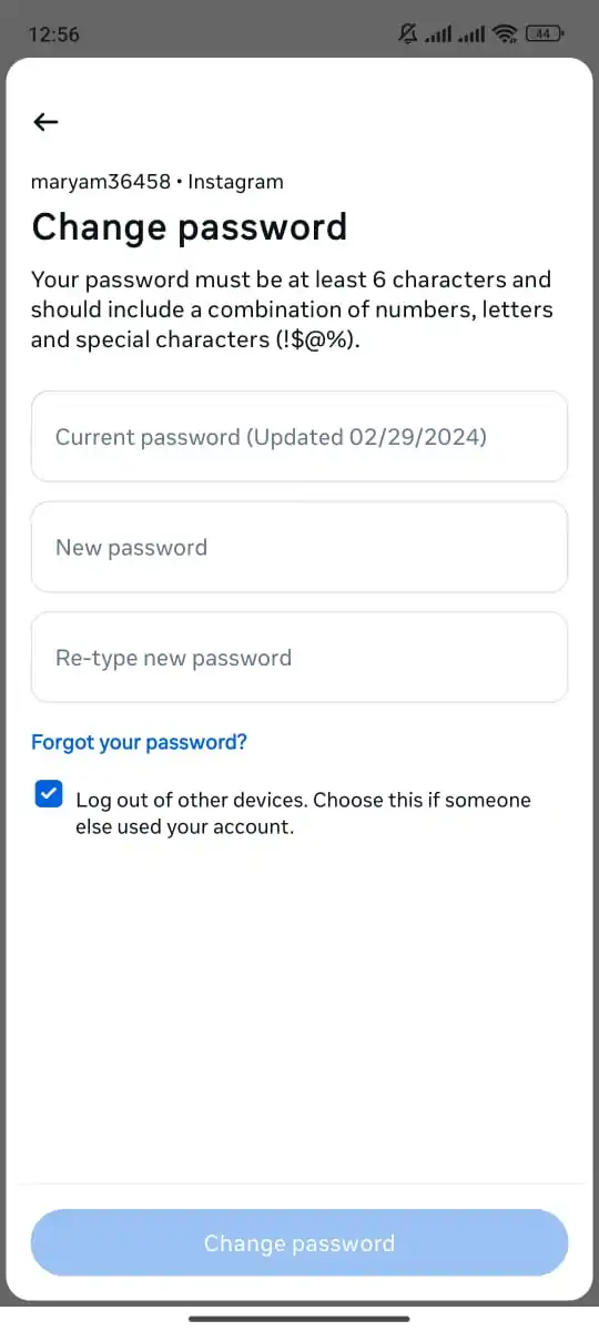 Enter your current password