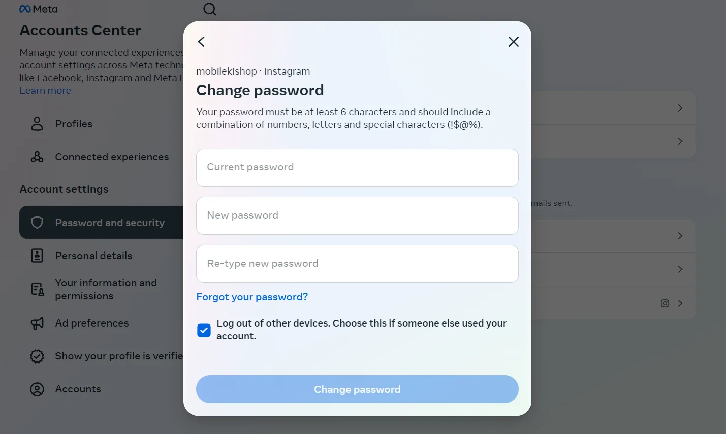 Enter your current password