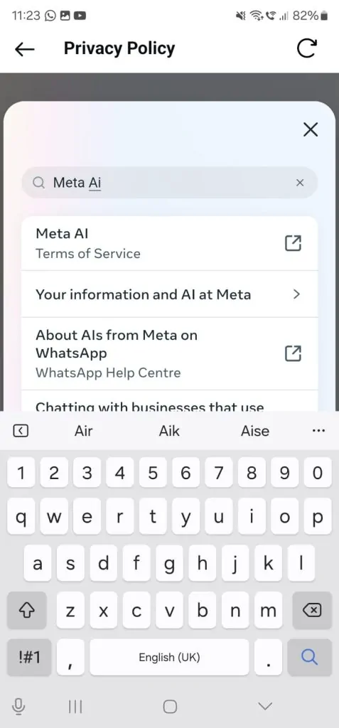 Select Your information and AI at Meta