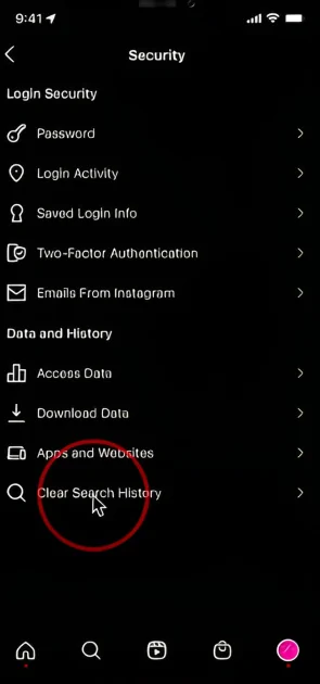 Tap Search History under the Security section