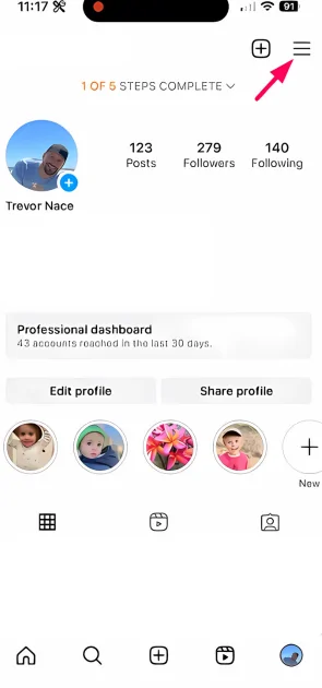 Open the Instagram app and go to your profile