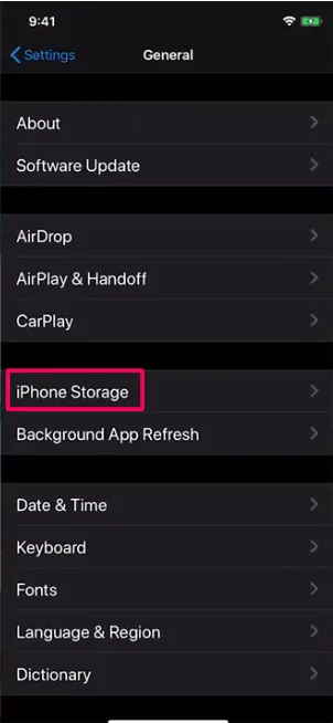 Then select iPhone Storage