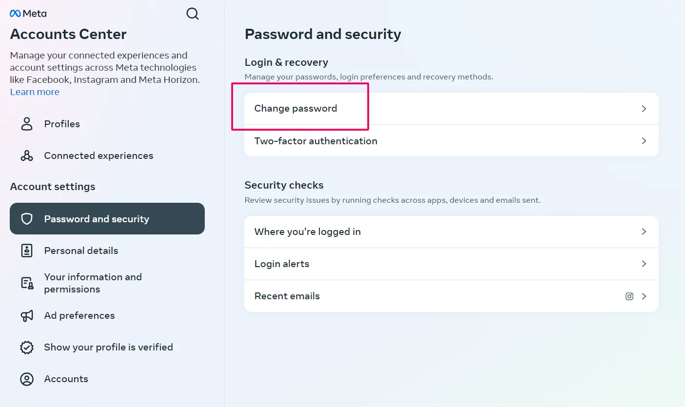 Under the Password section, click Change password