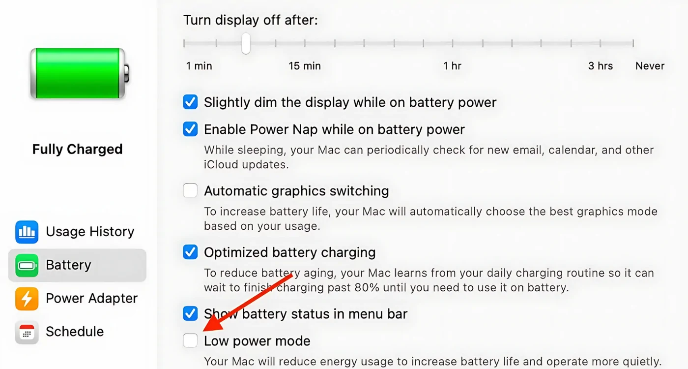 Battery Saver Mode on MacOS Devices