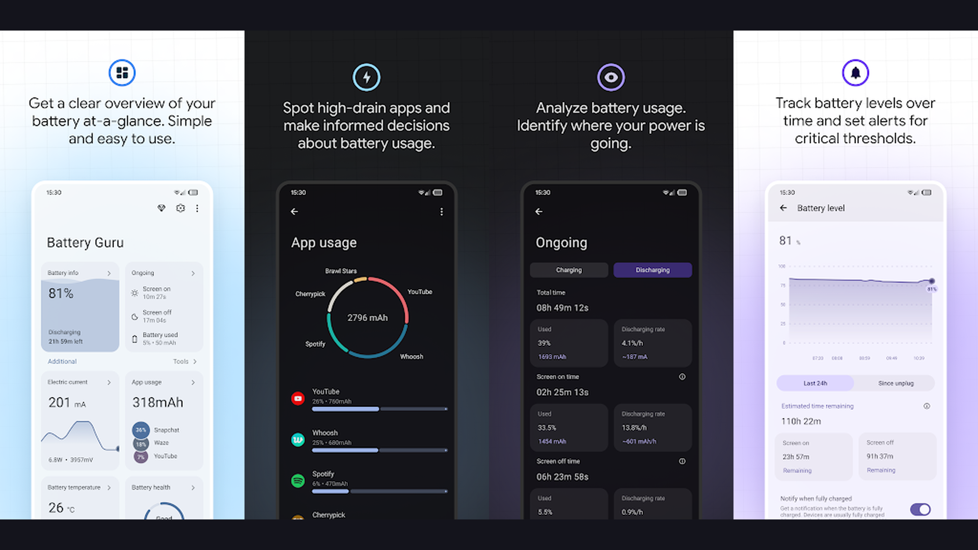 Battery Guru app screenshots and features