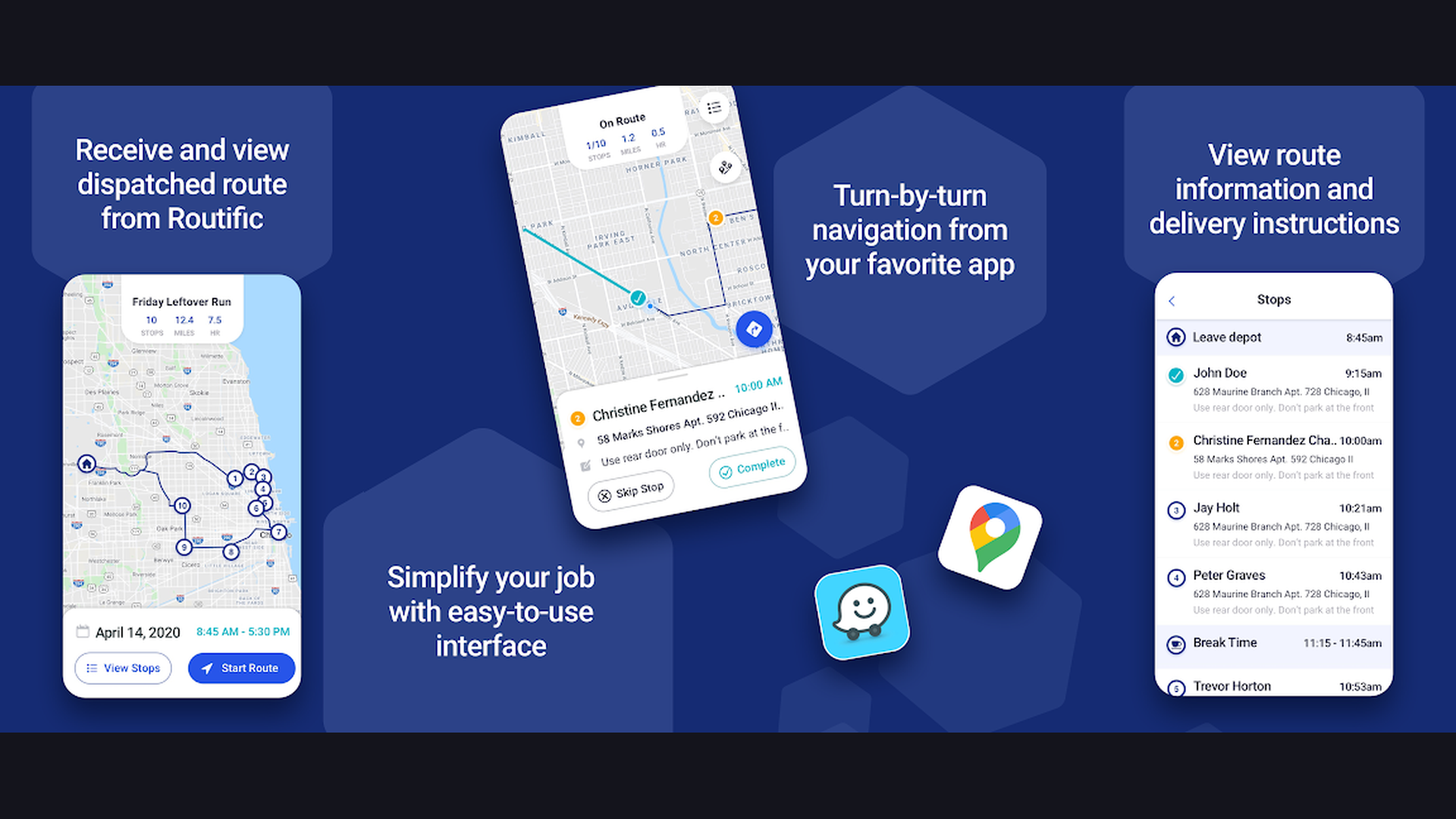 Routific delivery driver GPS app screenshots