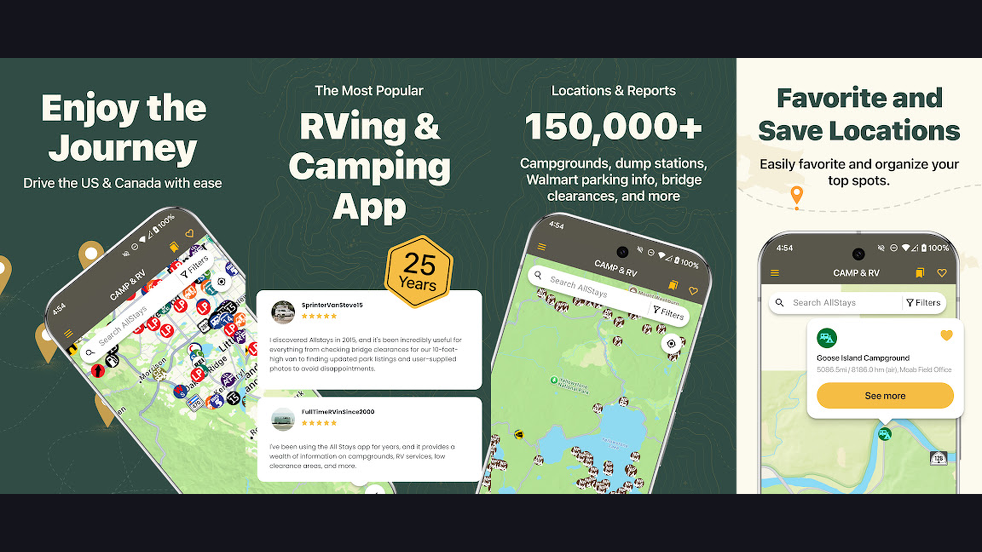 AllStays Camp and RV RV navigation app screenshots