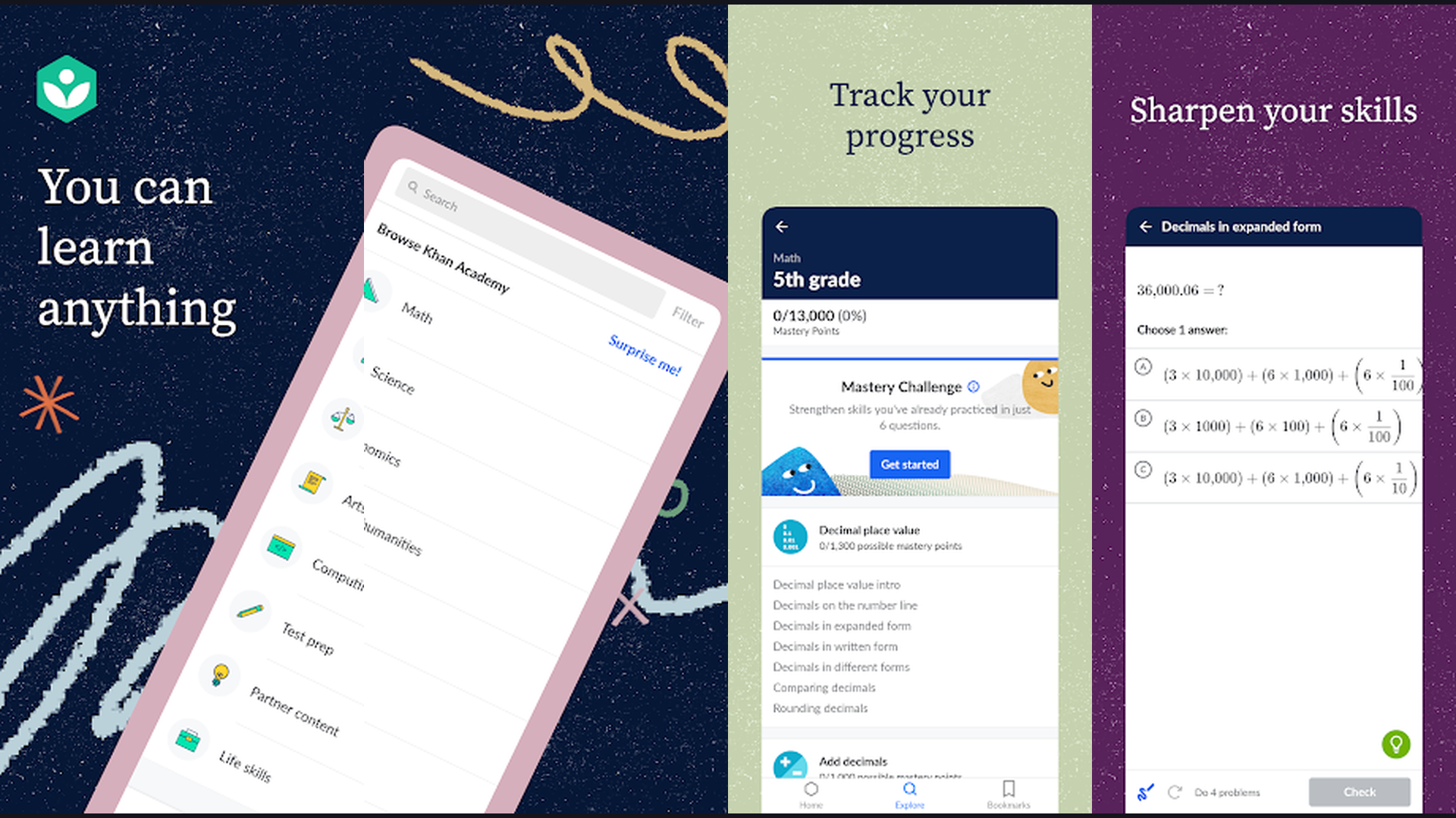 Khan Academy app screenshots