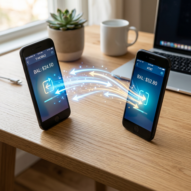 Two smartphones transferring mobile balance between each other