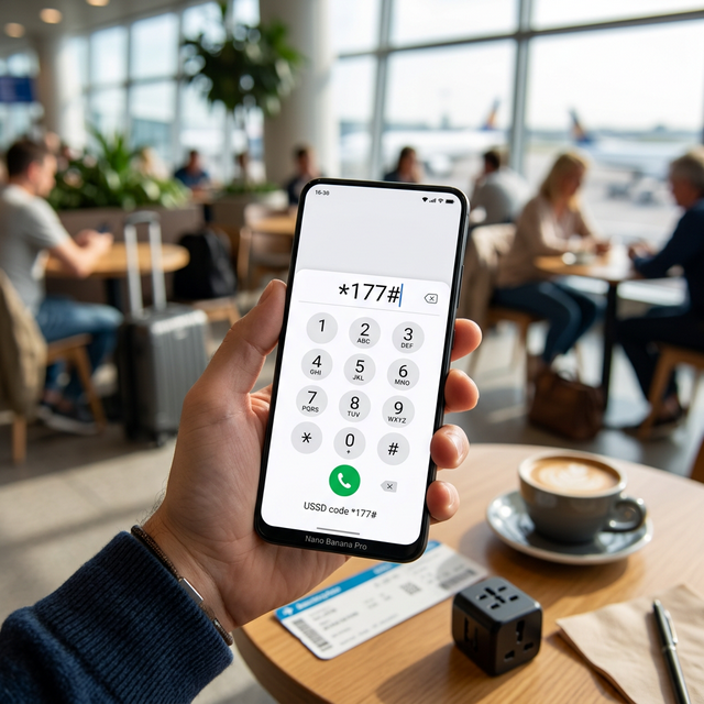 Typing the Etisalat *177# USSD code to access the main roaming menu
