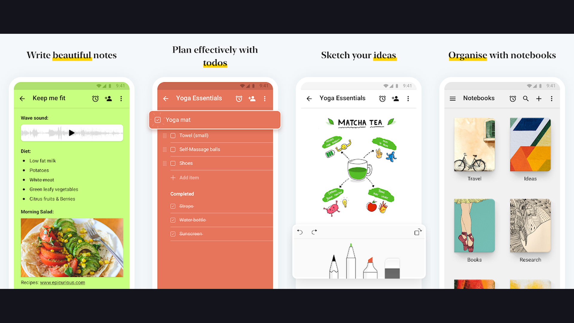 Zoho Notebook iPad note-taking app screenshots