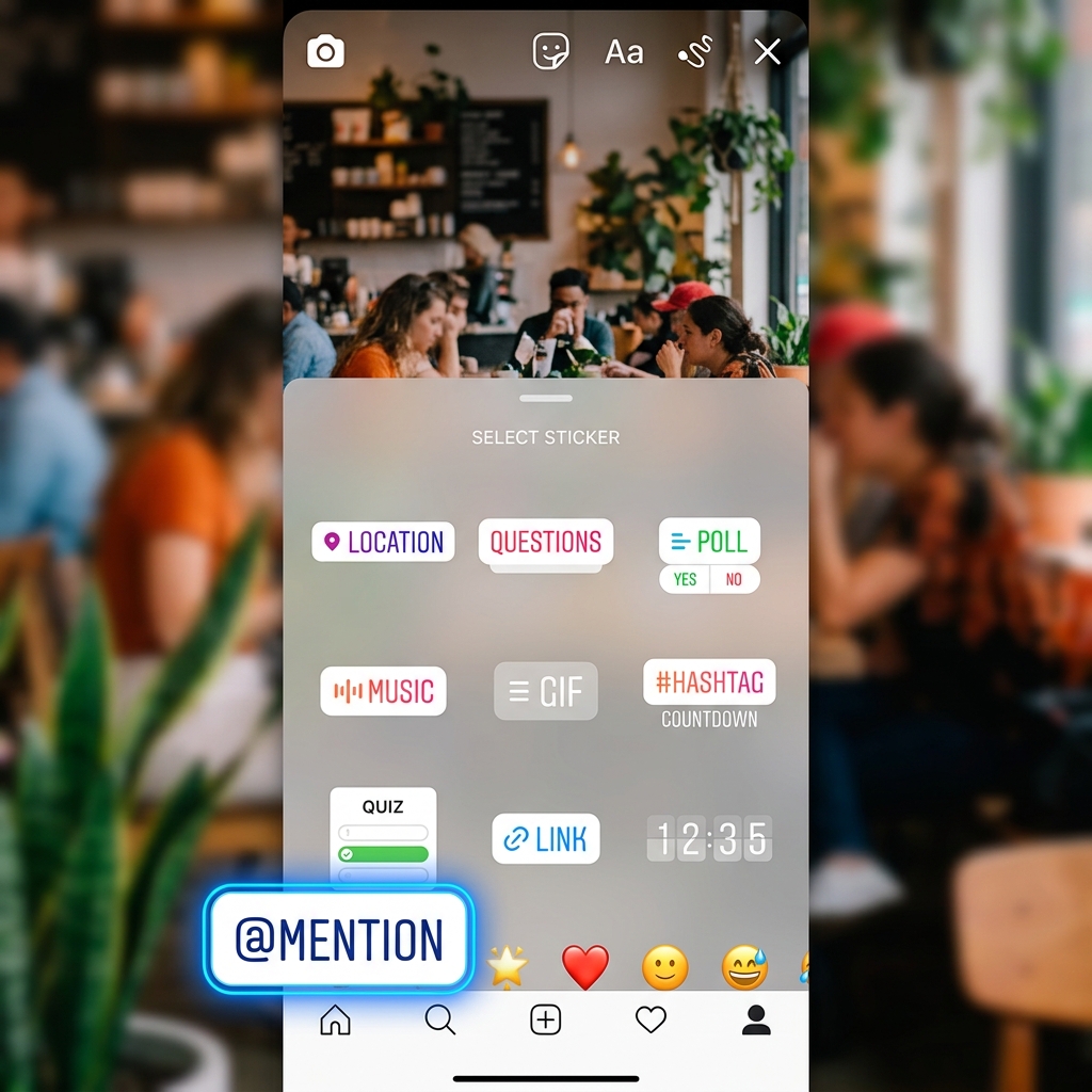 Instagram Mention sticker in the sticker tray
