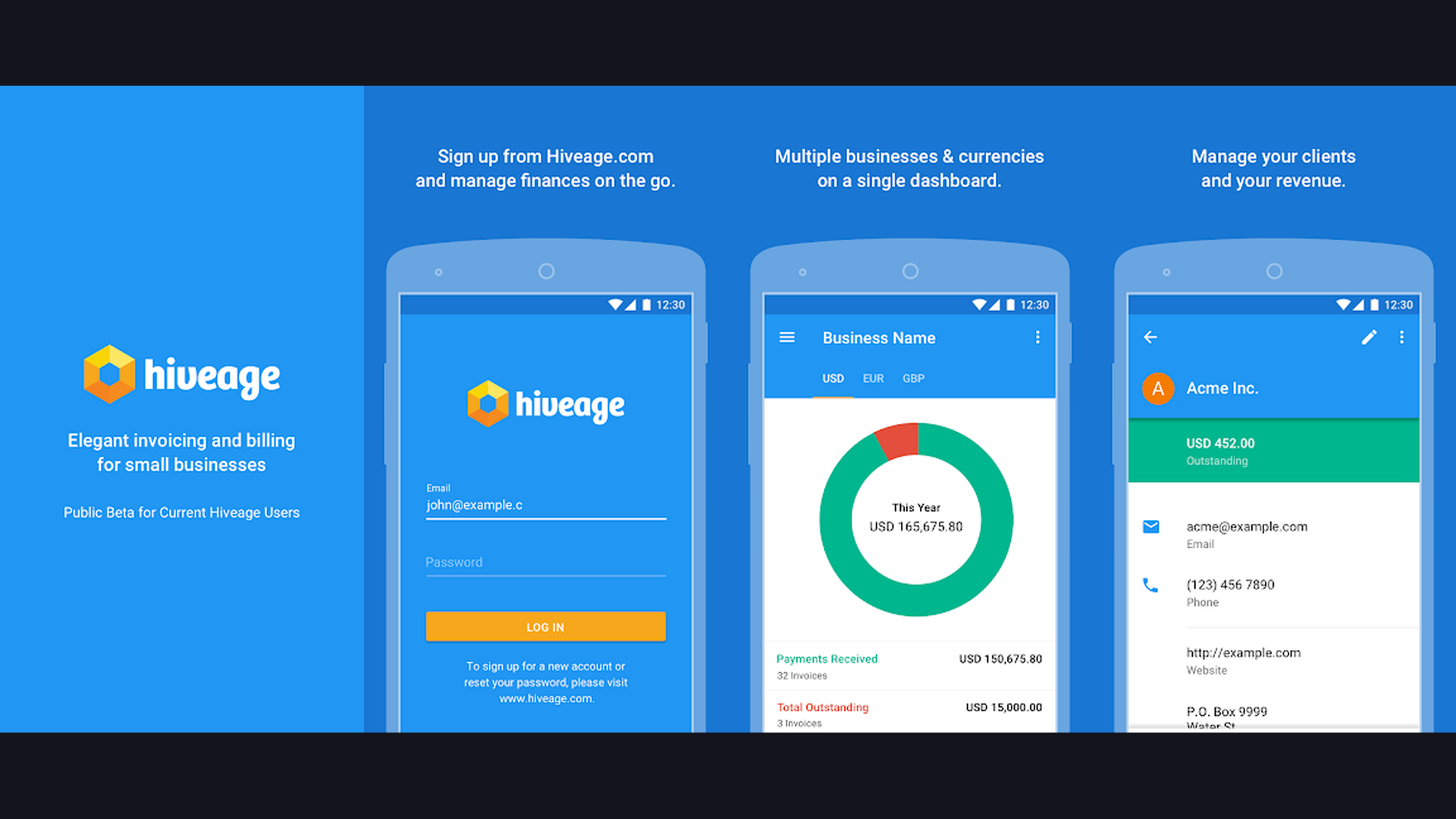 Hiveage invoice app screenshots
