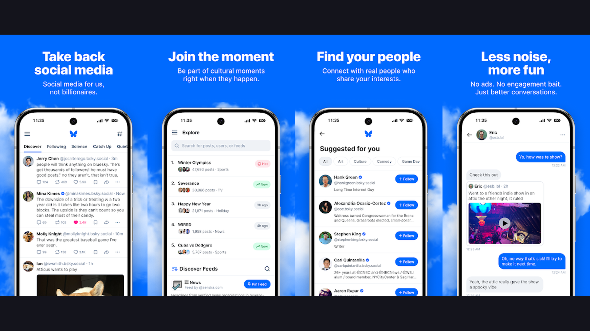 Bluesky app screenshots and features