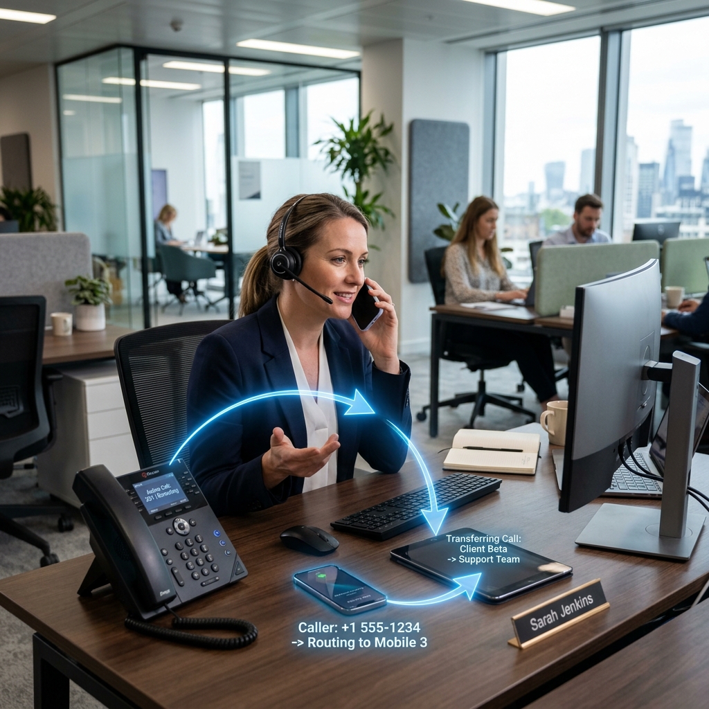 Business professional using call forwarding on du