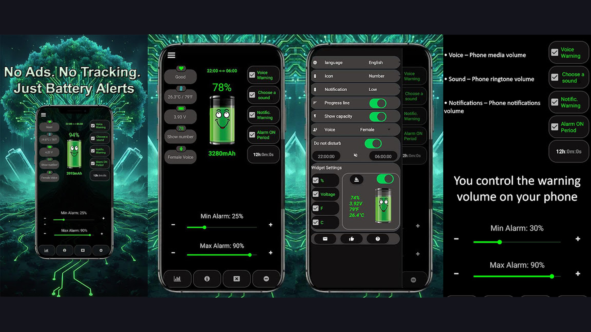 Battery Alarm app screenshots and features
