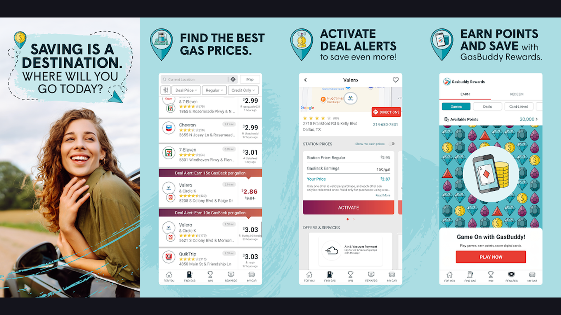 GasBuddy RV navigation app screenshots