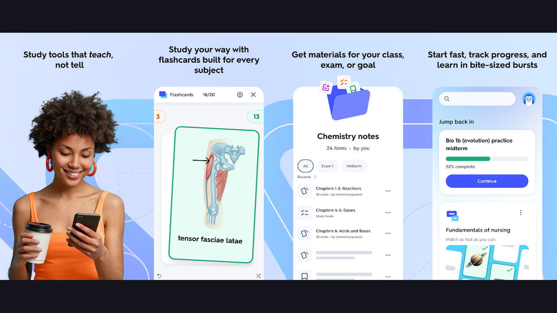 Quizlet app screenshots for graduate students