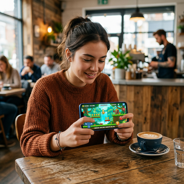 A casual 2D mobile game being played smoothly on a budget smartphone powered by the Adreno 308 GPU