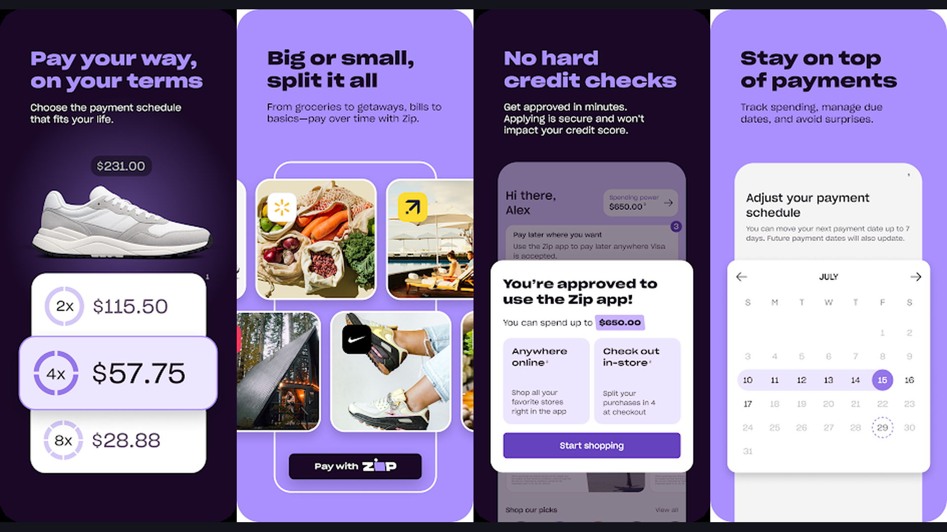 Zip buy now pay later app screenshots