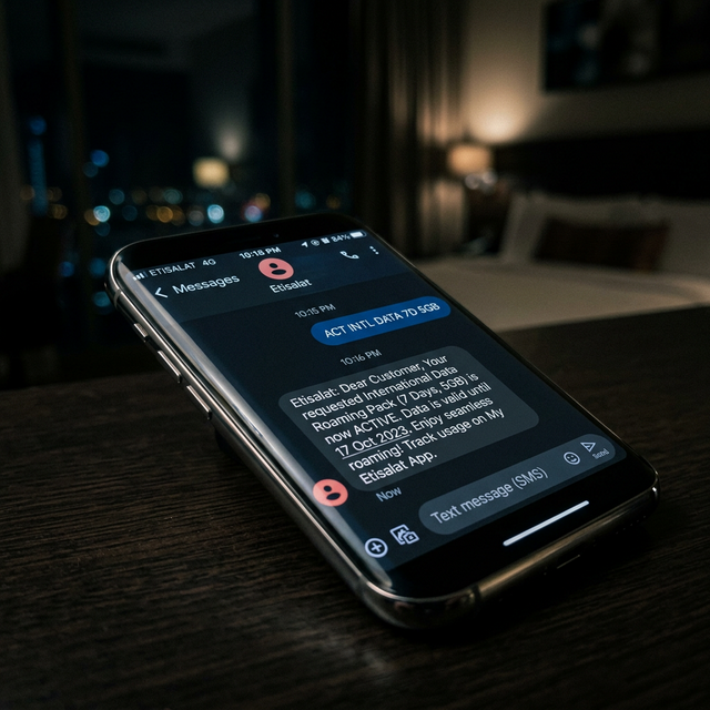 Sending an SMS keyword to Etisalat 1010 to activate data roaming