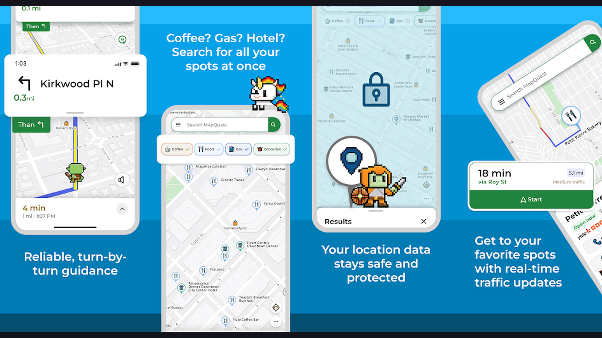 MapQuest navigation app screenshots