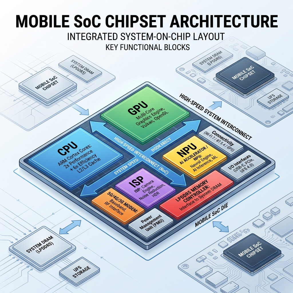 Internal components of a mobile chipset SoC