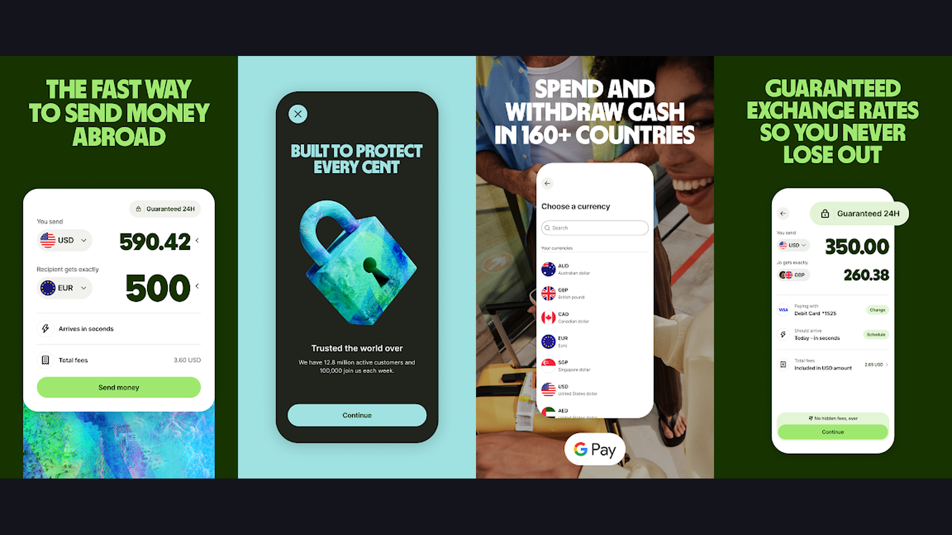 Wise international travel app screenshots