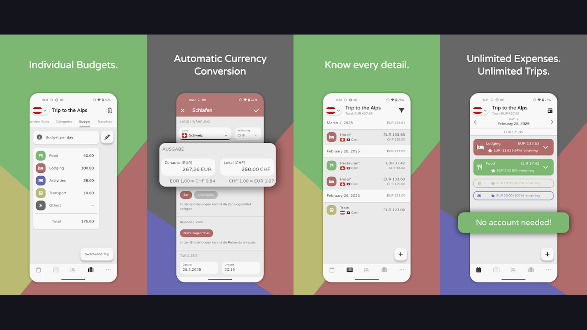 TravelSpend budgeting app for van life